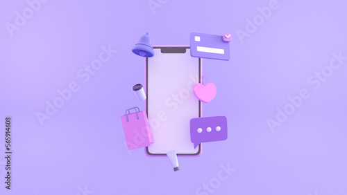 Online shopping background illustration, for UI, poster, banner, social media post. 3D rendering