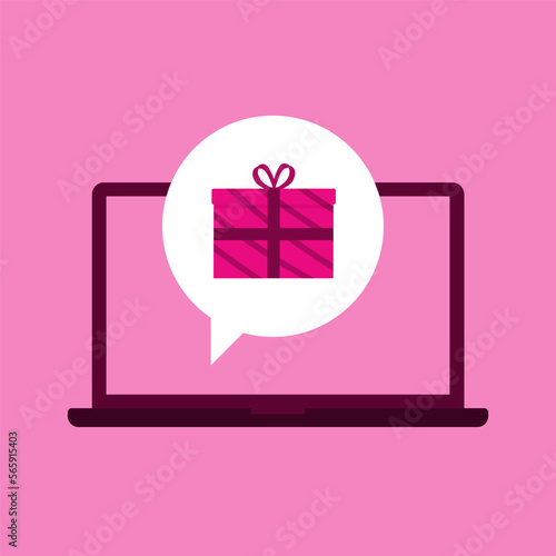 You won a gift. Bubble message on the laptop