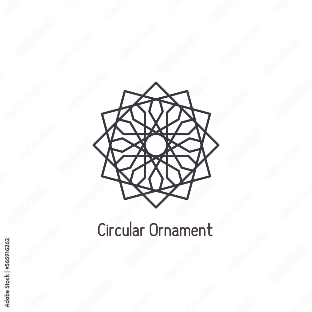 Mosaic arabic linear ornament. Vector geometric circular emblem for ornamental design or logos Mosaic arabic linear ornament. Vector geometric circular emblem for ornamental design or logos