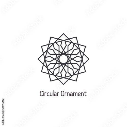 Mosaic arabic linear ornament. Vector geometric circular emblem for ornamental design or logos