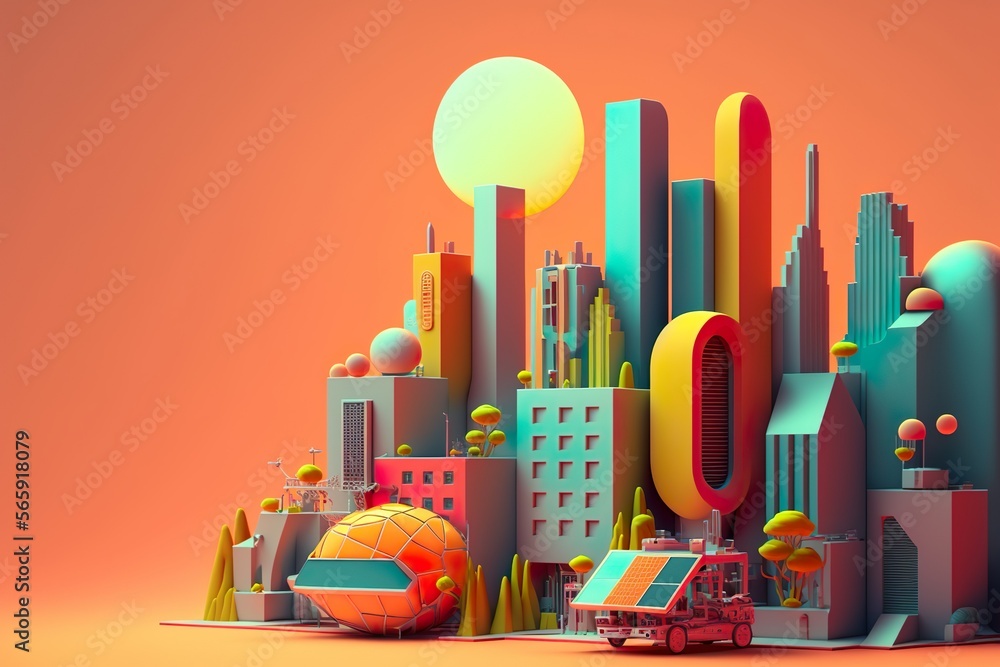 Futuristic city at sunset. Simple 3d image created by Generative AI Futuristic city at sunset. Simple 3d image created by Generative AI
