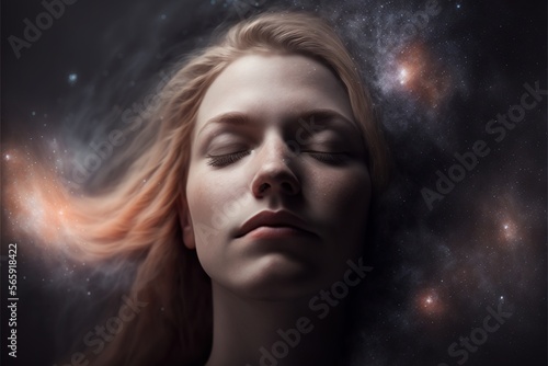Lucid dreaming astral projection close up woman meditation illustration generative ai