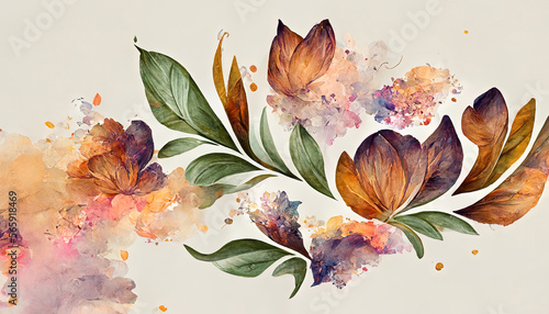 Flower watercolor art background vector. Generative Ai