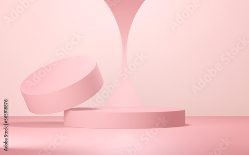 Podium abstract background. Geometric shape. Pink colors scene. Minimal 3d rendering. Scene with geometrical background. 3d render © WC Studio