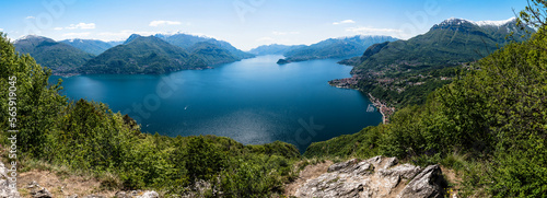 Stunning Lake Como Panorama View from Mountain - Panoramic Shot Landscape Italian Lakes - Picturesque mediterranean Italy Travel