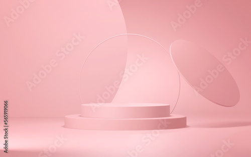 Podium abstract background. Geometric shape. Pink colors scene. Minimal 3d rendering. Scene with geometrical background. 3d render © WC Studio