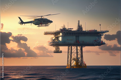Leinwand Poster A helicopter on top of a offshore oil-platform tran _2.jpg