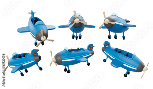 Cartoon Plane different angles transparent background high quality details - 3d rendering