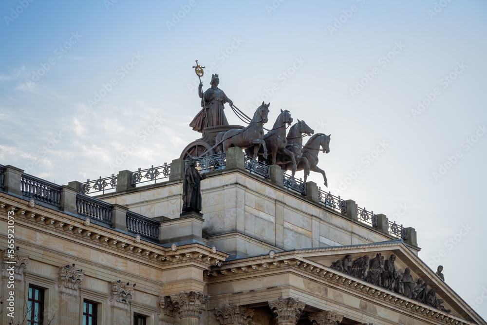 Quadriga Sculpture on top of Brunswick Residence Palace - Braunschweig, Lower Saxony, Germany.