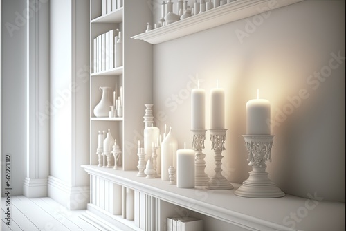 white room with candle walls, ai generated