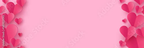 Paper cut hearts on pink background. Design for Valentine’s Day, Mother’s Day and Women’s Day. Banner. Vector illustration © One Pixel Studio