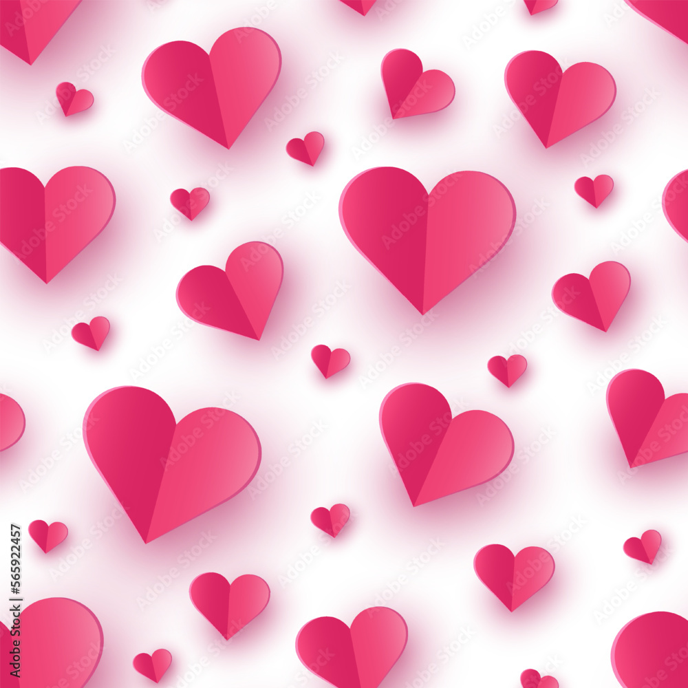 Love concept for Valentine’s Day, Mother’s Day and Women’s Day. Seamless pattern with paper heart decorations. Vector illustration