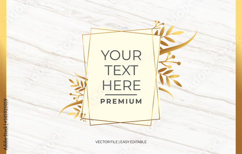 Premium gold white nature frame for luxury vector. Your text here golden frame, Golden flower line art style design for wall art, greeting cards, wallpaper, cover page marble printing