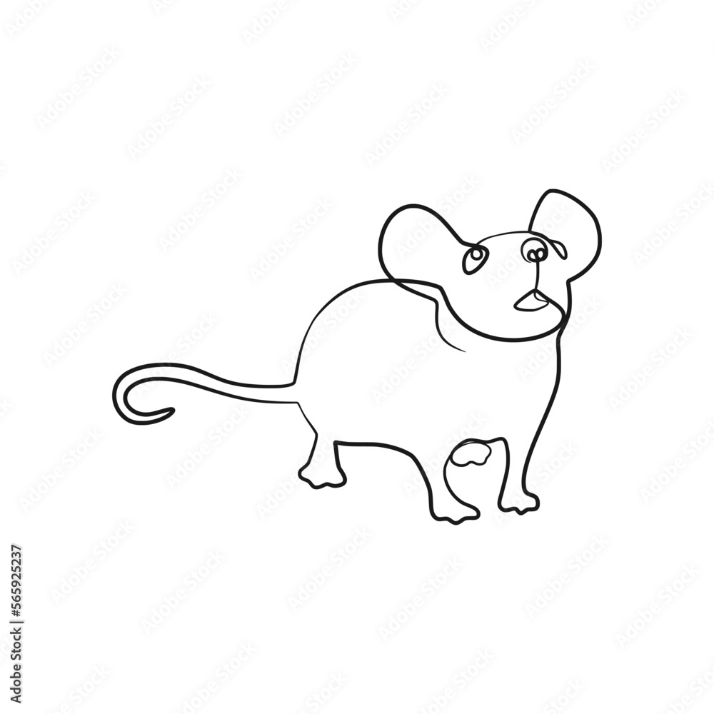 Rat mouse continuous one line drawing