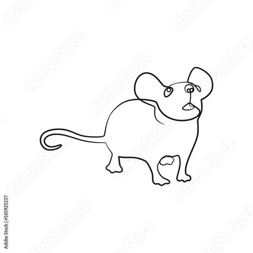 Rat mouse continuous one line drawing