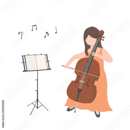 チェロを演奏している女性の手描きイラスト