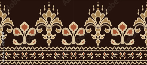 African Ikat paisley embroidery. Ethnic ikat stripes African Ikat paisley embroidery. Batik textile seamless pattern digital vector design for Print saree Kurti Borneo Fabric border Ikkat Dupatta