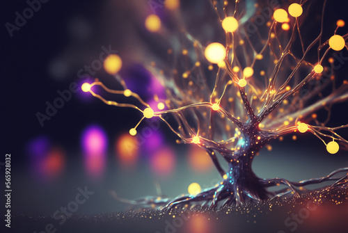 Neurons and Synapses firing signals. Generative AI photo