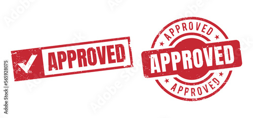 approved square stamp and red round grunge approved rubber seal stamp on white background 