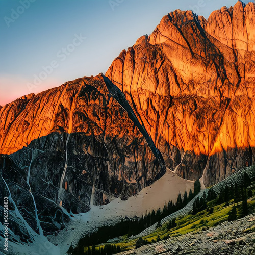 Sunset in the mountains. Generated ai.