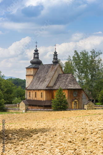Historic wooden church in the park in Nowy Sacz, Poland