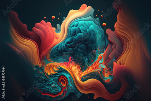 Vibrant fluid design with blend of warm and cool colors, generative ai