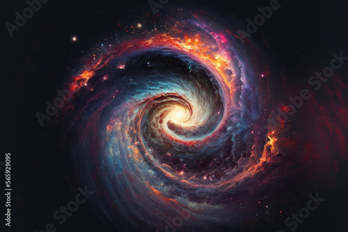 Vibrant, swirling galaxy with colorful stars and planets, in an endless space, generative ai