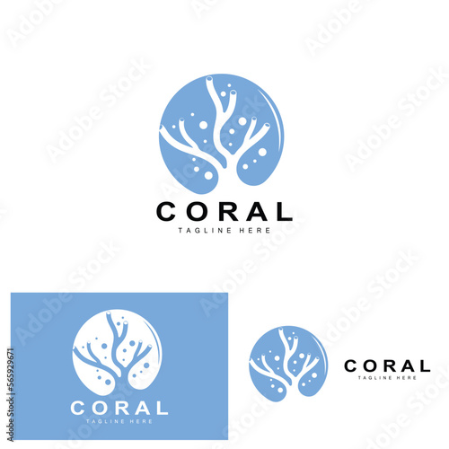 Coral Logo, Sea Plants Place Marine Animals, Ocean Vector, Seaweed Icons