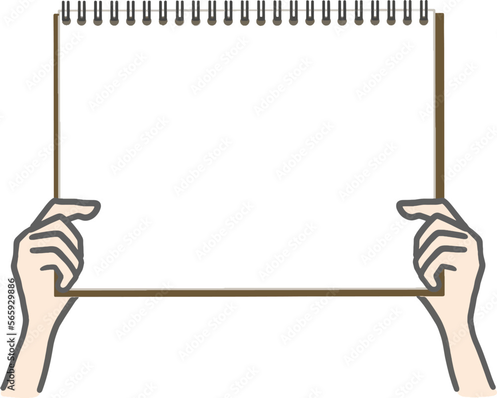 Obraz premium 何も書いていない白いスケッチブックを掲げる手