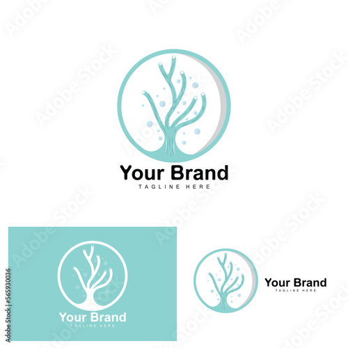 Coral Logo, Sea Plants Place Marine Animals, Ocean Vector, Seaweed Icons