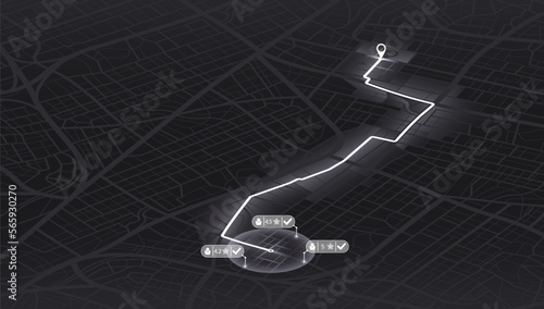 Pick up taxi. Gps map navigation to own house. Detailed view of city. Passenger location sharing for driver. City top view. Online navigation. Flat style, Vector, illustration isolated.
