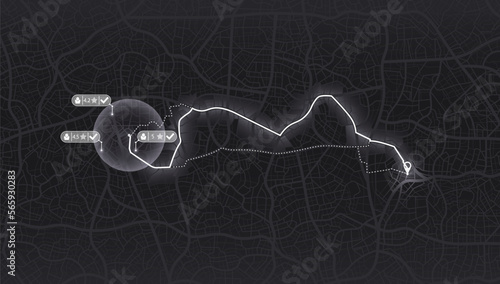 Pick up taxi. Gps map navigation to own house. Detailed view of city. Passenger location sharing for driver. City top view. Online navigation. Flat style, Vector, illustration isolated.