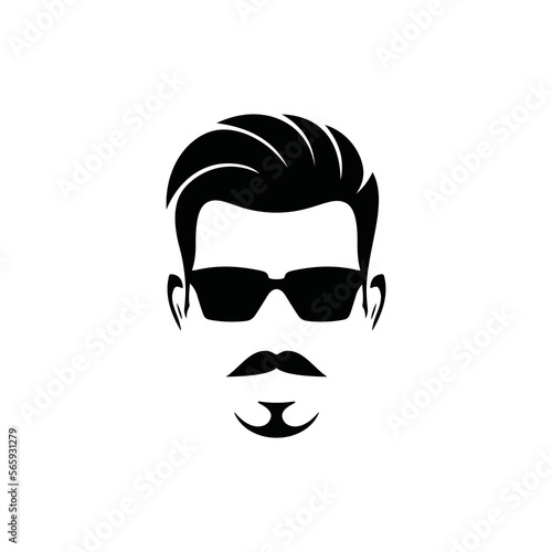 Cool man hairstyle with sunglasses logo design graphic symbol icon vector illustration