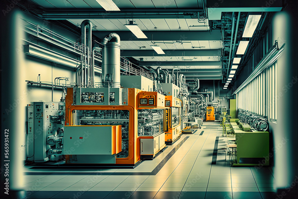 modern factory with automated machines, hyper modern, design, production - generated with AI modern factory with automated machines, hyper modern, design, production - generated with AI