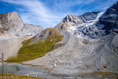 Long lake and Grande Casse Alpine glacier in French alps © daboost