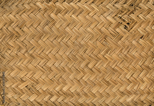 Beige woven bamboo mat texture. Horizontal background