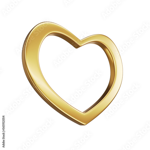 Heart icon. Frame in the form of heart. Golden heart. Valentines day. Wedding. Love. Heart 3d rendering. 3d Illustration.