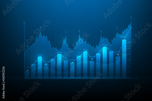business stock graph increase arrow up digital technology on blue dark background. stock marketing increase. business forex trading financial investment. vector illustration fantastic low poly.