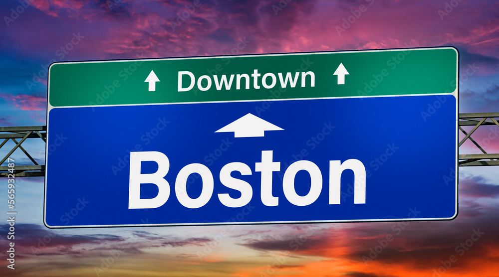 Road sign indicating direction to the city of Boston