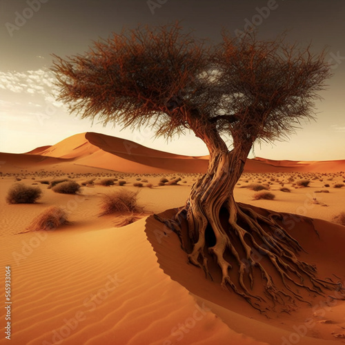 tree in the desert created by generative AI technology