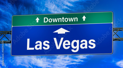 Road sign indicating direction to the city of Las Vegas