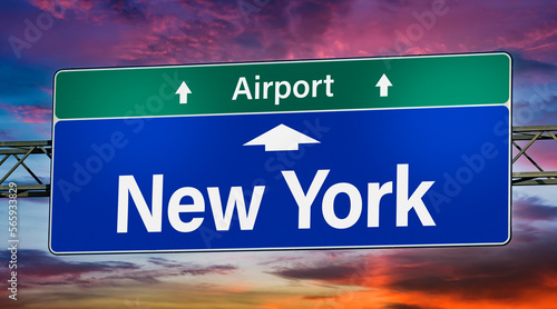 Road sign indicating direction to the city of New York