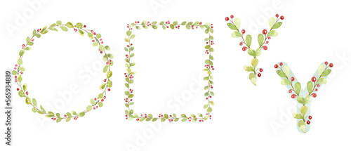 Watercolor floral letters, foliage alphabet, hand-drawn floral watercolor alphabet. Floral capital letter, logo design, monogram. Green leaves letters, greenery frame