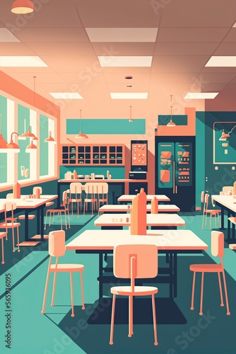 cartoon illustration  interior of a contemporary school  generative AI