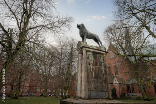 Brunswick Lion (Braunschweiger Lowe) Monument in front of Lubeck Cathedral - Lubeck, Germany photo