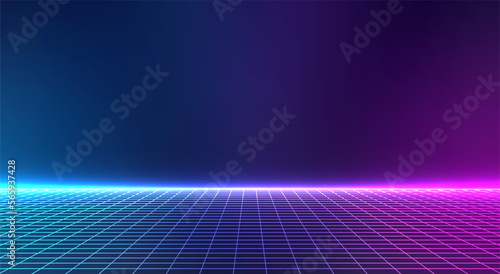 Perspective grid. Abstract wireframe landscape