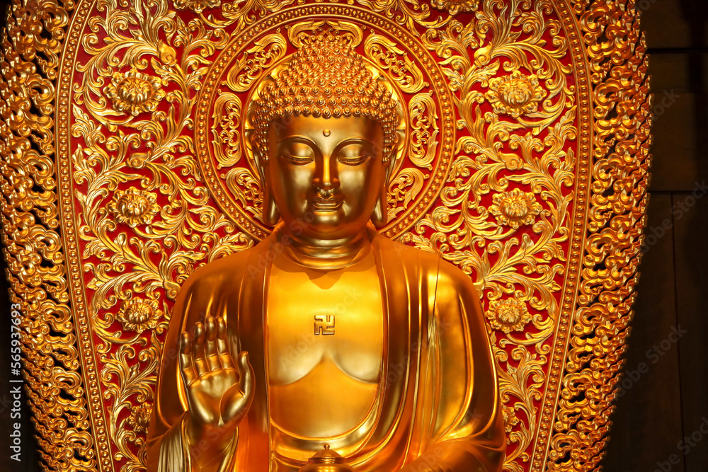 Close up Golden Buddha Statue in the Jade Buddha Temple