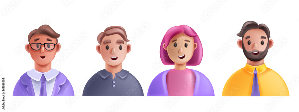 3D profile people vector avatar icon set, men woman happy face young male female cartoon character. Office colleague team concept smiling freelance workers portrait. 3D people cheerful expression head 3D profile people vector avatar icon set, men woman happy face young male female cartoon character. Office colleague team concept smiling freelance workers portrait. 3D people cheerful expression head
