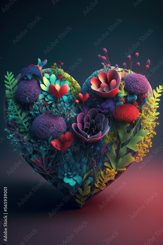 Fototapeta premium Valentine Hearts & Flowers