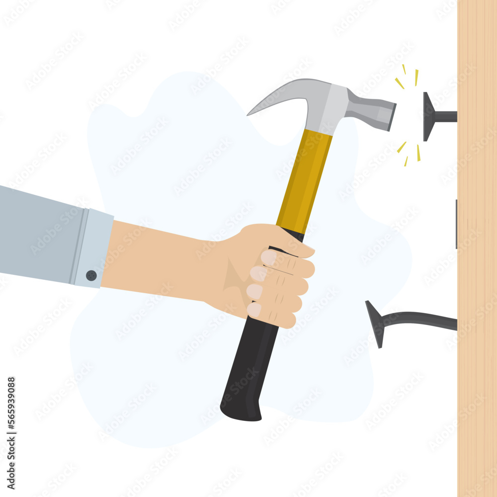 Skills level Improvement. Man uses hammer and hammering nails, learning skill. Way from beginner to experienced specialist. Successful education, training. Carpenter at work. Skills level Improvement. Man uses hammer and hammering nails, learning skill. Way from beginner to experienced specialist. Successful education, training. Carpenter at work.